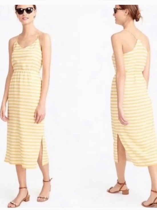 J. Crew Dresses & Skirts - J.Crew Carrie yellow and white 100% silk sleeveless midi dress with a racerback.